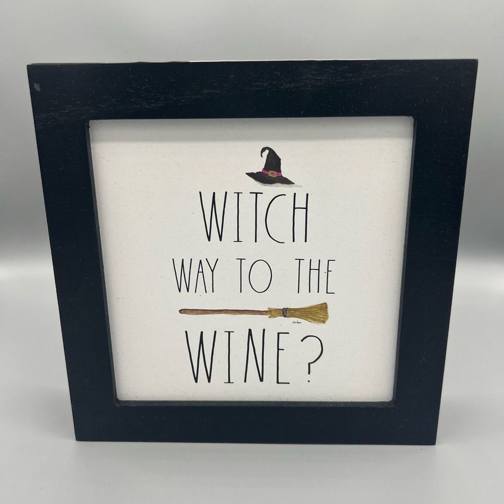 NEW Rae Dunn Witch Way To The Wine Small Sign Decoration Witchy Halloween Decor